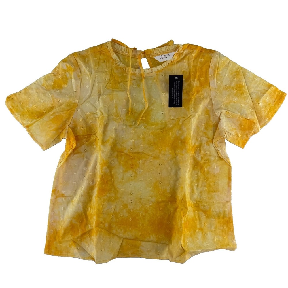 Candace Cameron Bure Tie Dye Embroidered Blouse Medium Apricot Yellow